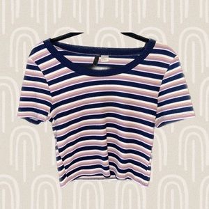 H&M navy/ purple/ white/ beige striped t-shirt